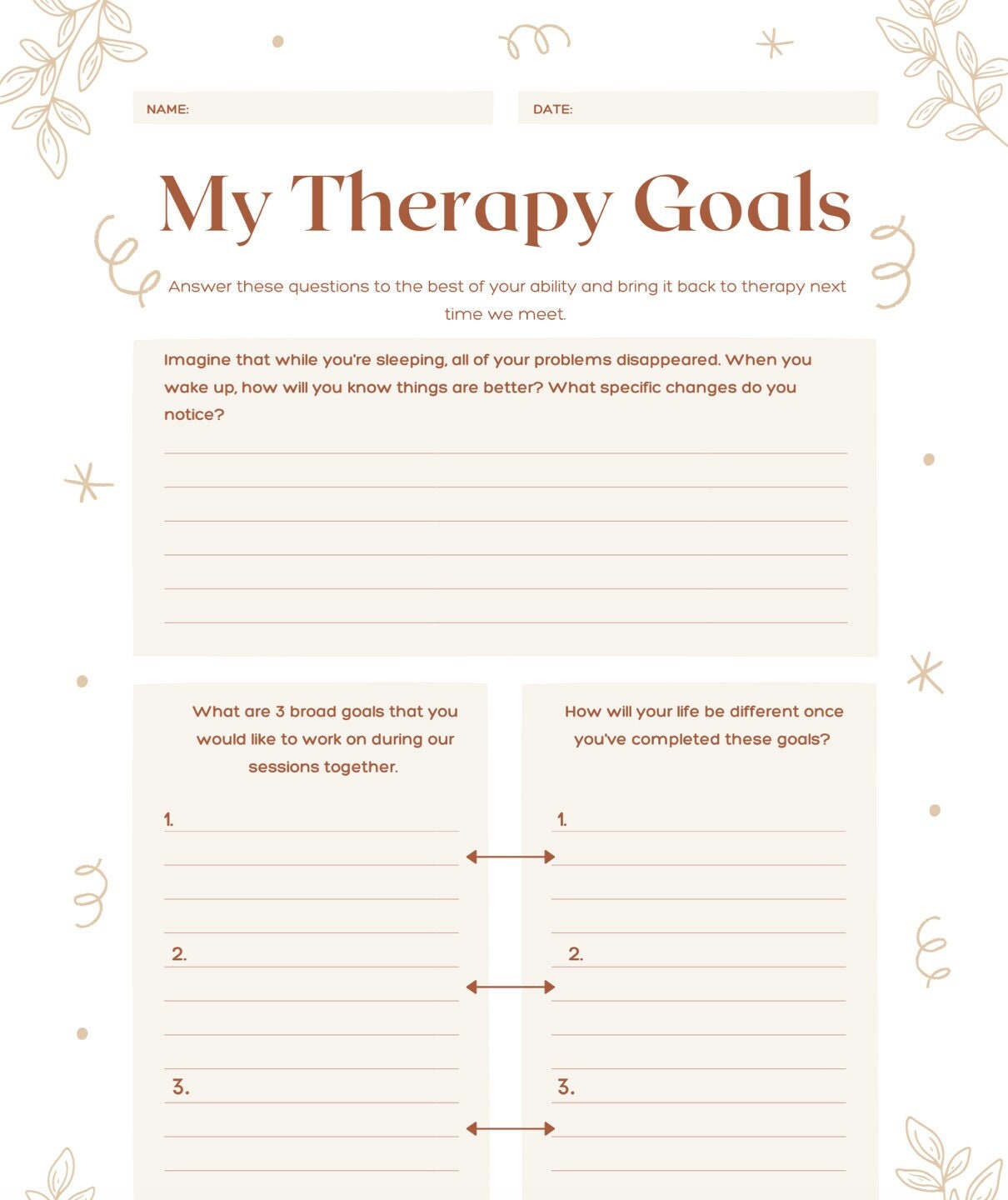 Therapy Goals Worksheet: Achieve Your Mental Health Targets Easily