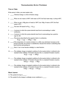 Thermochemistry Review Worksheet Answers Fill And Sign Printable