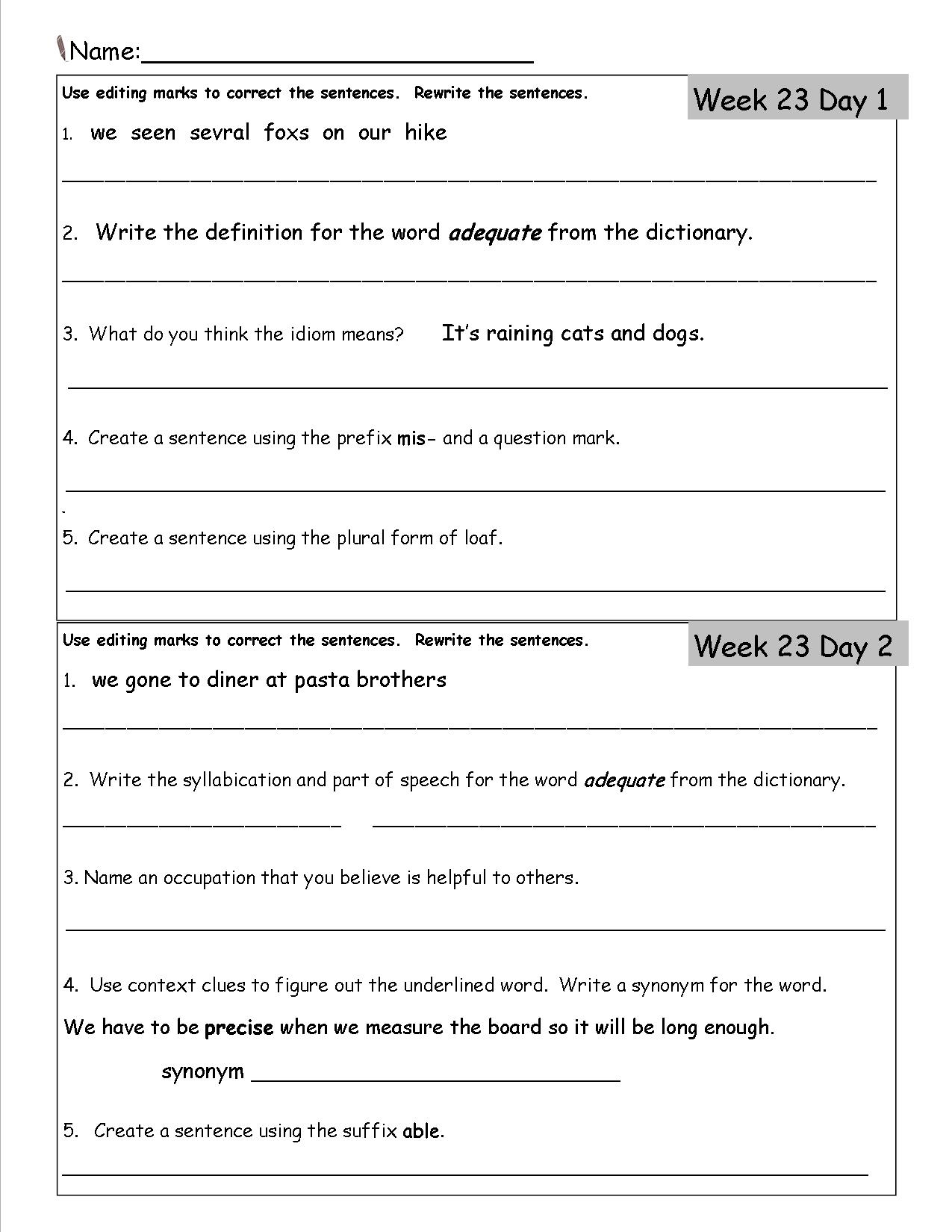 5 Fun Language Arts Worksheets for Third Graders