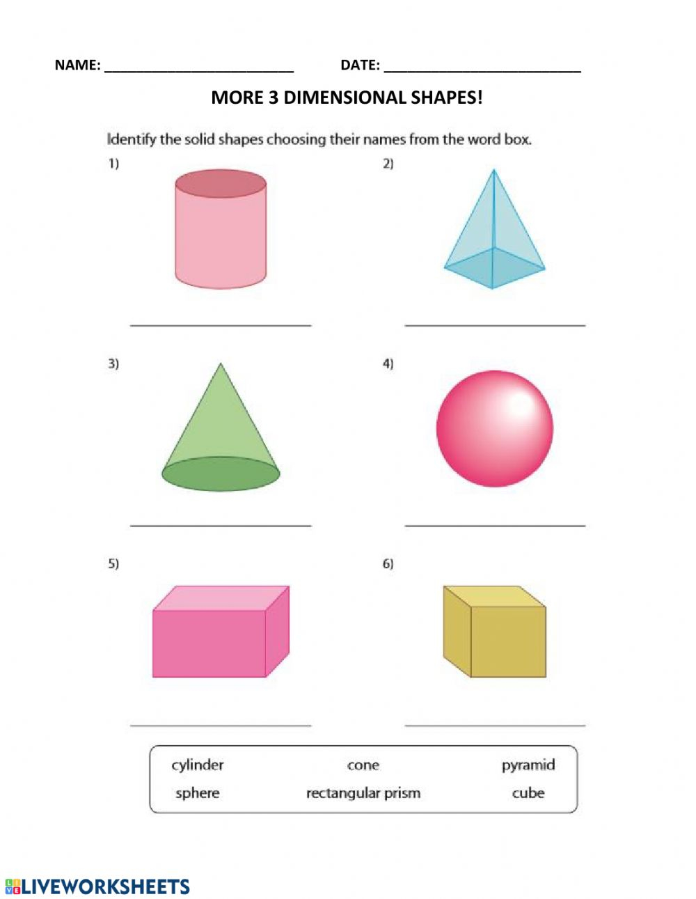 Third Grade Math Practice 3D Shape Properties 5 3D Shapes Worksheets