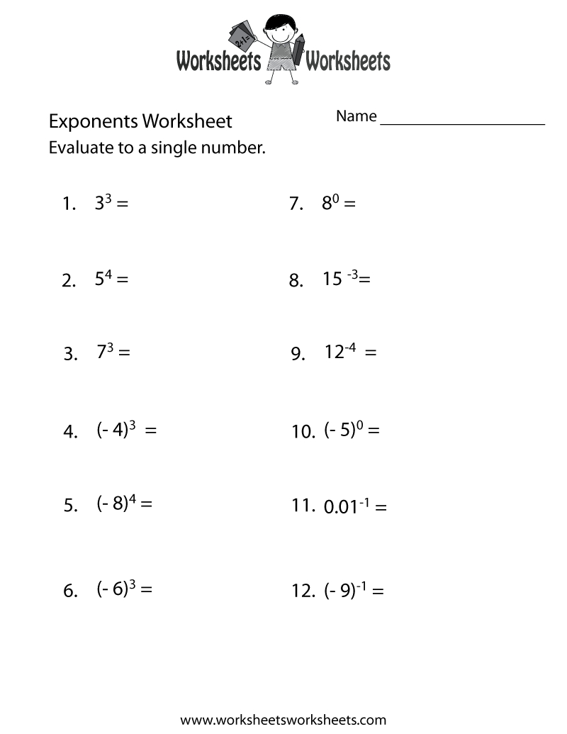 This Exponents Worksheet Is Presented In The Form Of A Table In Which