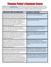 Thomas Paine Common Sense Worksheet Answers Quizlet Guide