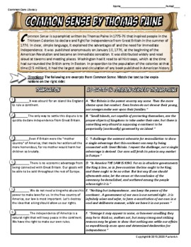 Thomas Paine Common Sense Worksheet