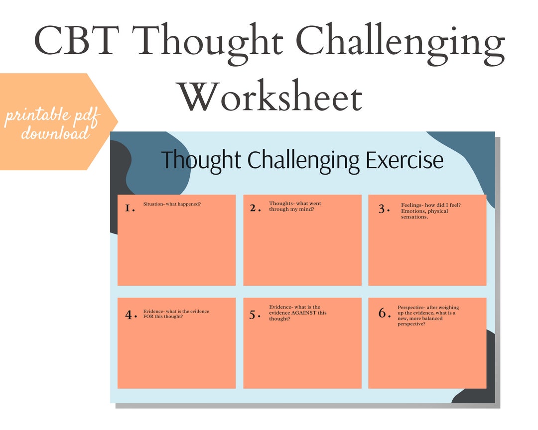 Thought Challenging Worksheets Cbt Therapy Cognitive Etsy Cognitive