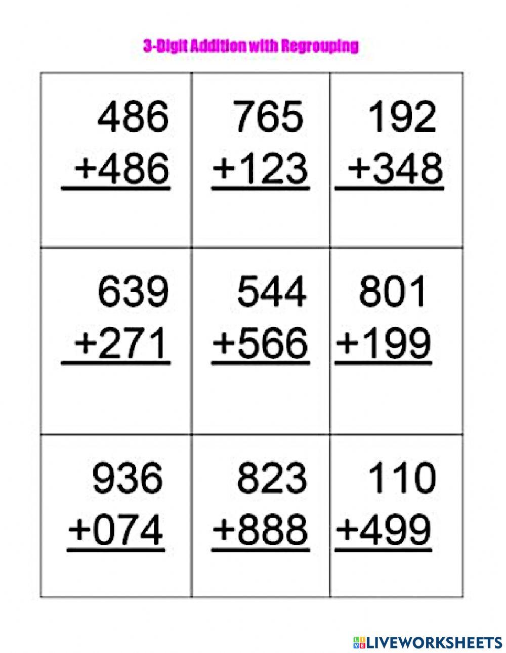 Three Digit Addition With And Without Regrouping Worksheets Tpt