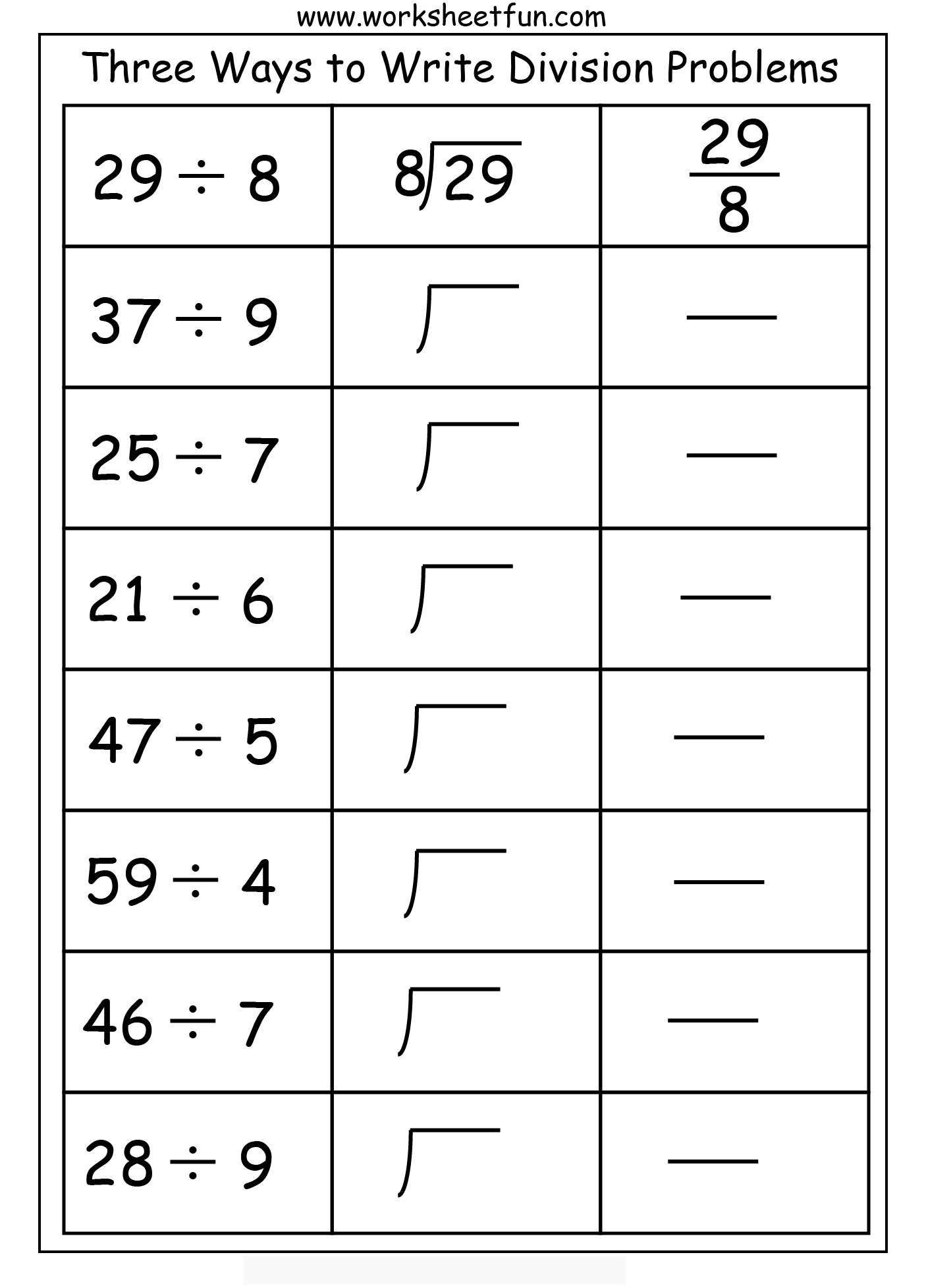 Three Ways To Write Division Problems 1 Worksheet Free Printable