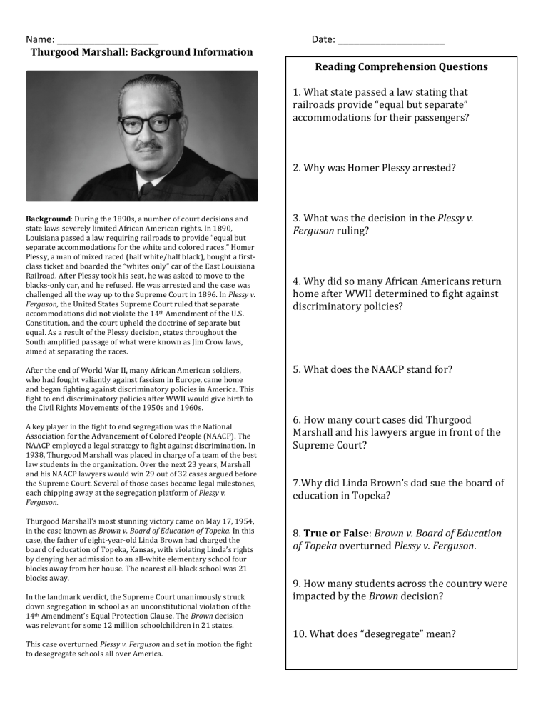 Thurgood Marshall Legacy Worksheet: Empowering Education