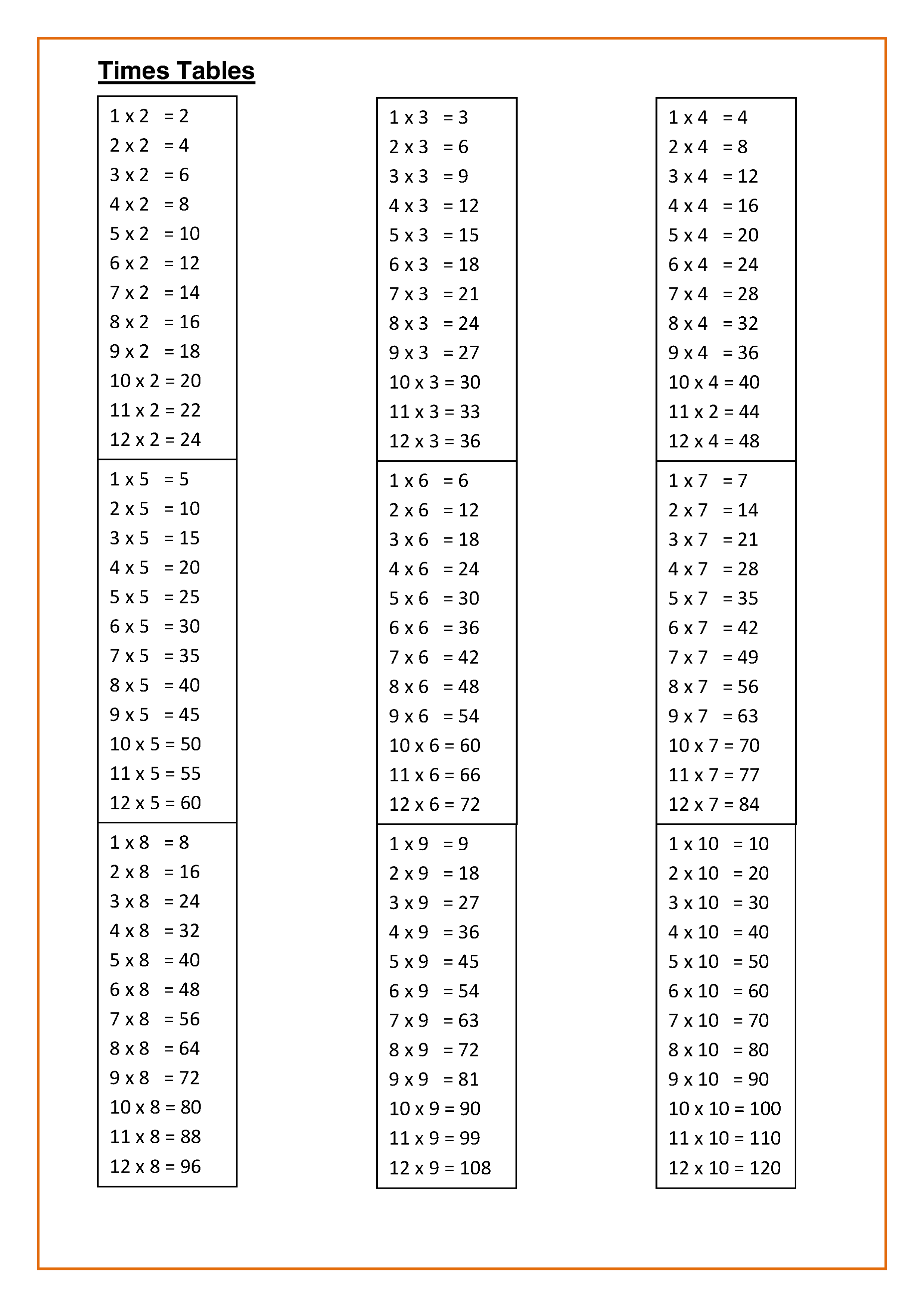 Time Table Printable Worksheets