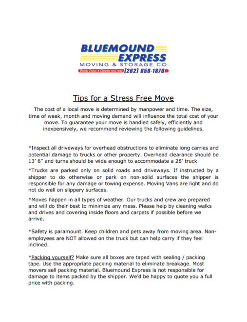 Tips For A Stress Free Move Moving Tips Bluemound Express