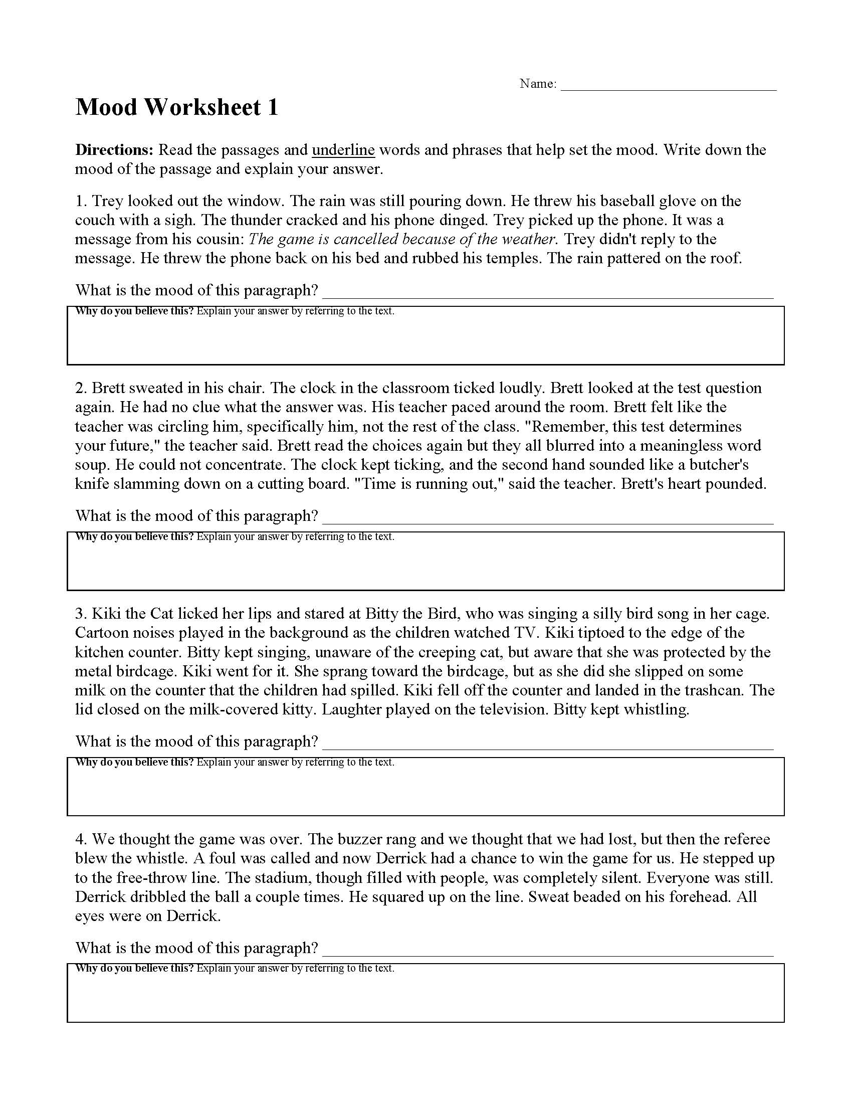 Tone And Mood 8Th 12Th Grade Worksheet Lesson Planet