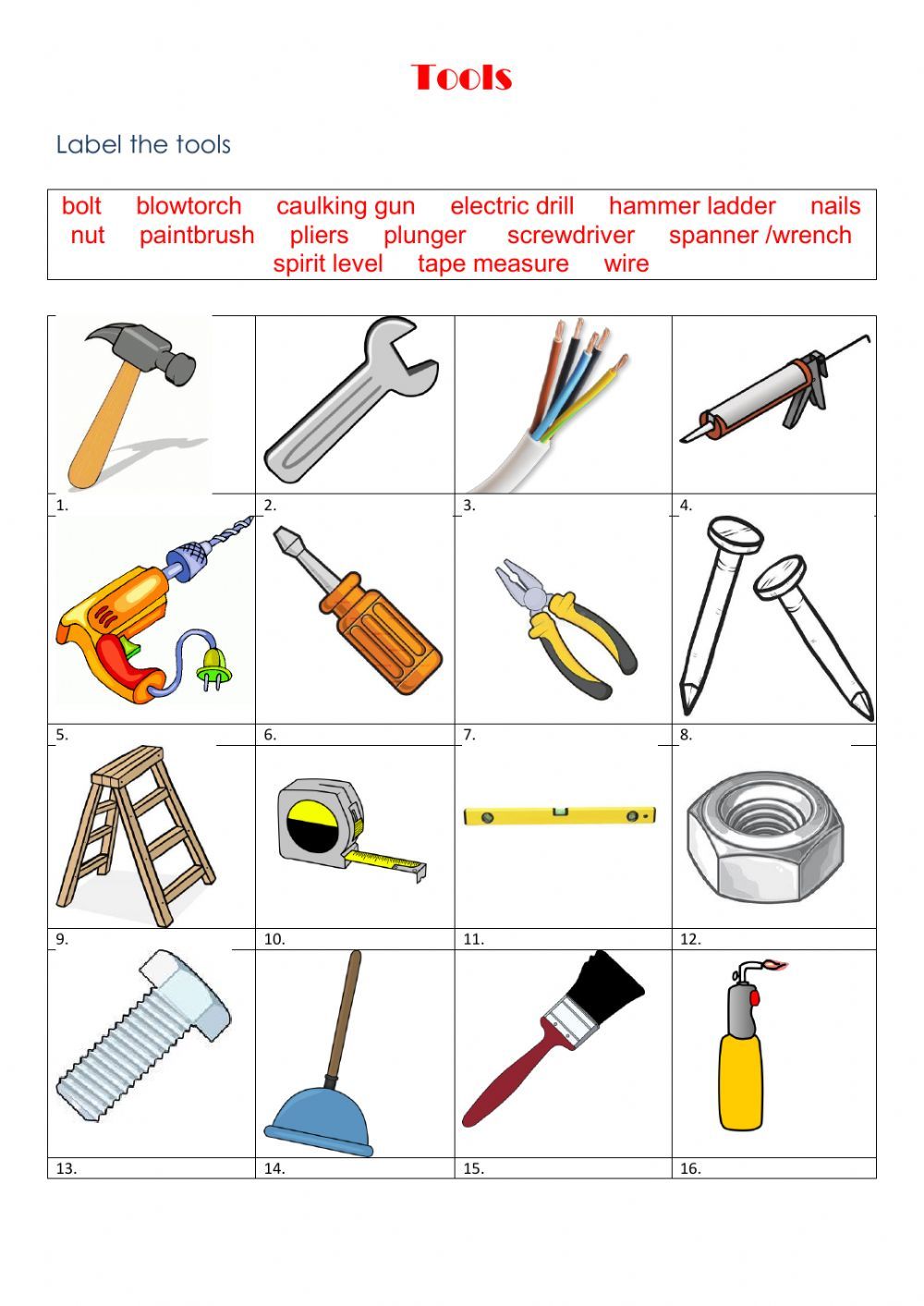 Tools Ficha Interactiva Tools Worksheets Educational Worksheets