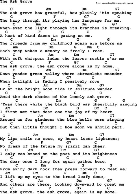 Top 1000 Folk And Old Time Songs Collection The Ash Grove Lyrics With Chords And Pdf