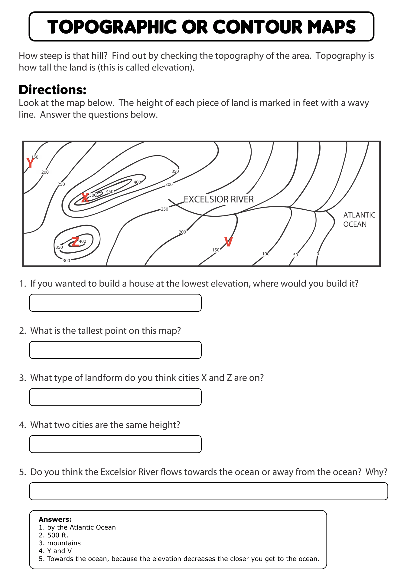 Topographic Map Worksheets 10 Free Pdf Printables Printablee