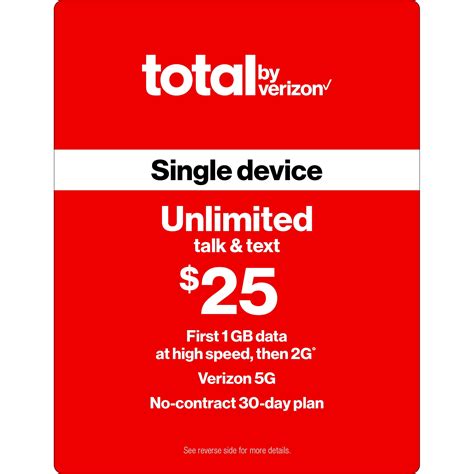 Total By Verizon Formerly Total Wireless 25 Unlimited Talk Amp Text Single Device 30 Day