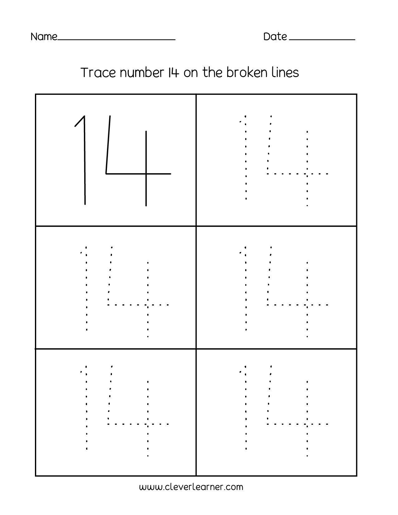 Trace And Write Number 14 Handwriting Practice Learning Numbers For