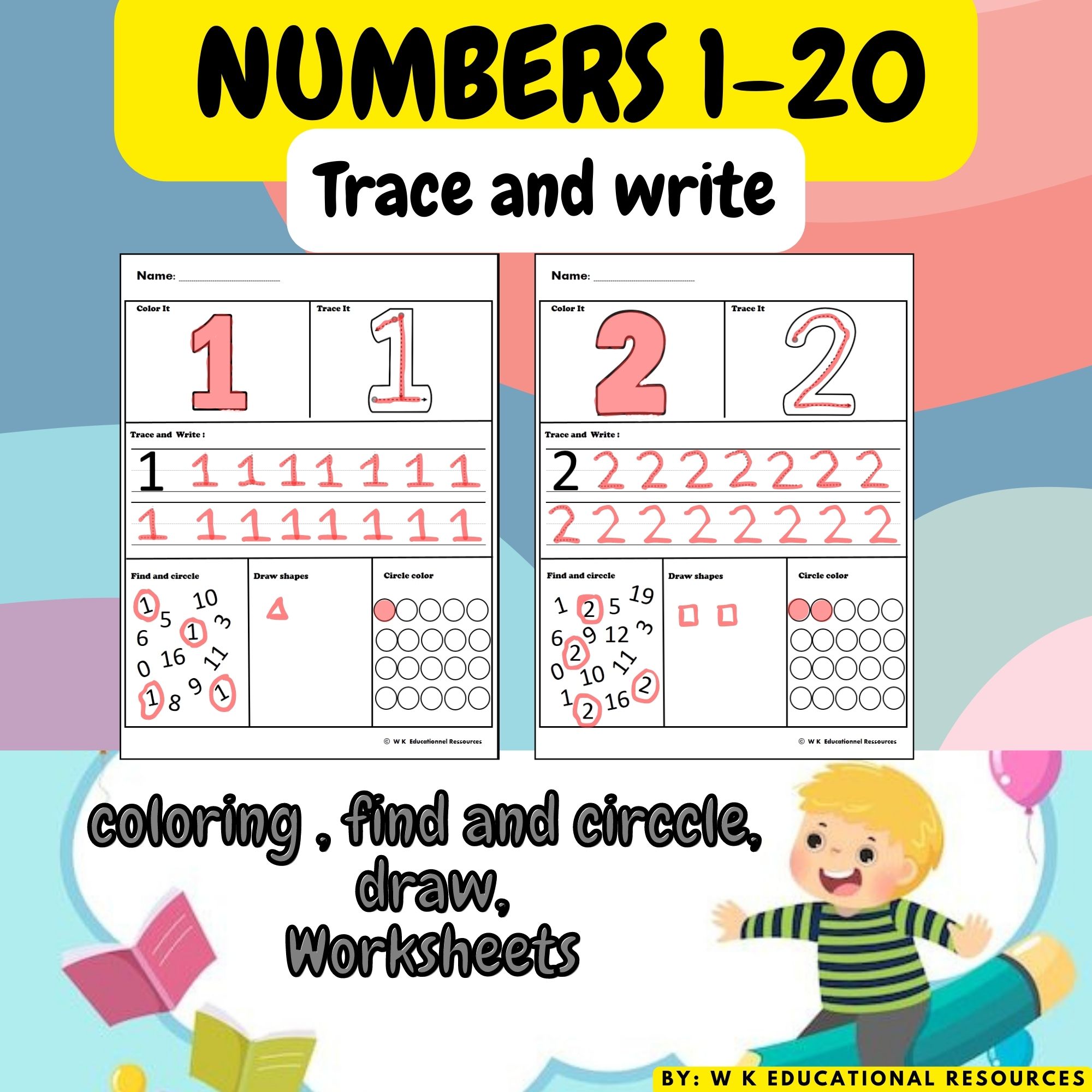 Trace And Write Numbers 1 20 Coloring Find And Circle Draw