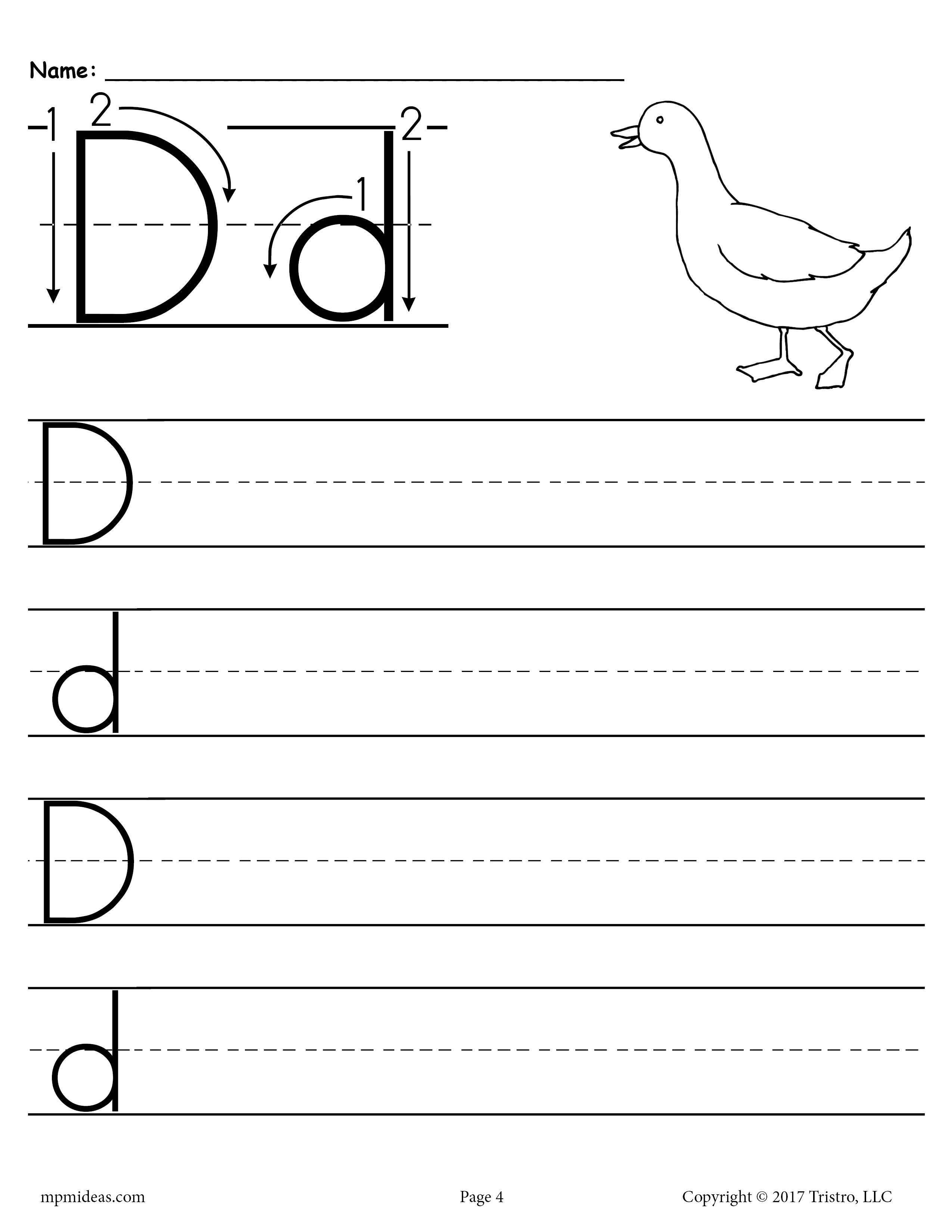 Trace Letter Dd Handwriting Worksheets For Kindergarten Alphabet Writing Worksheets Free