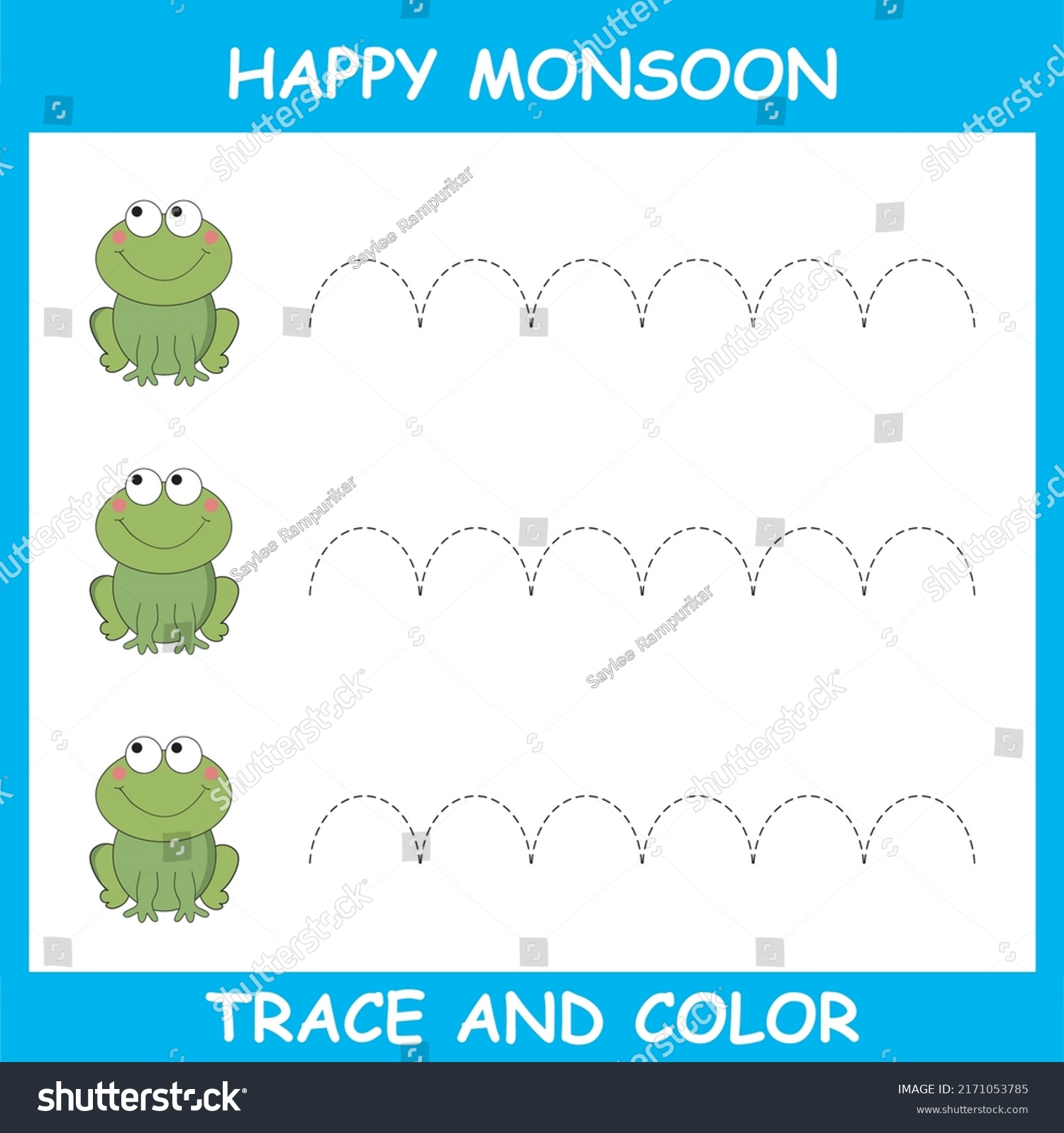 Trace Line Worksheet Kids Colorful Frogs Stock Vector Royalty Free