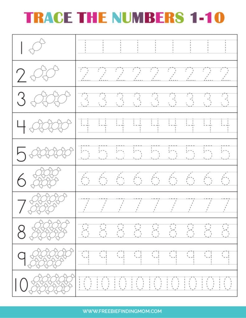 Tracing Numbers 1 10 Worksheets For Kindergarten Preschool Math