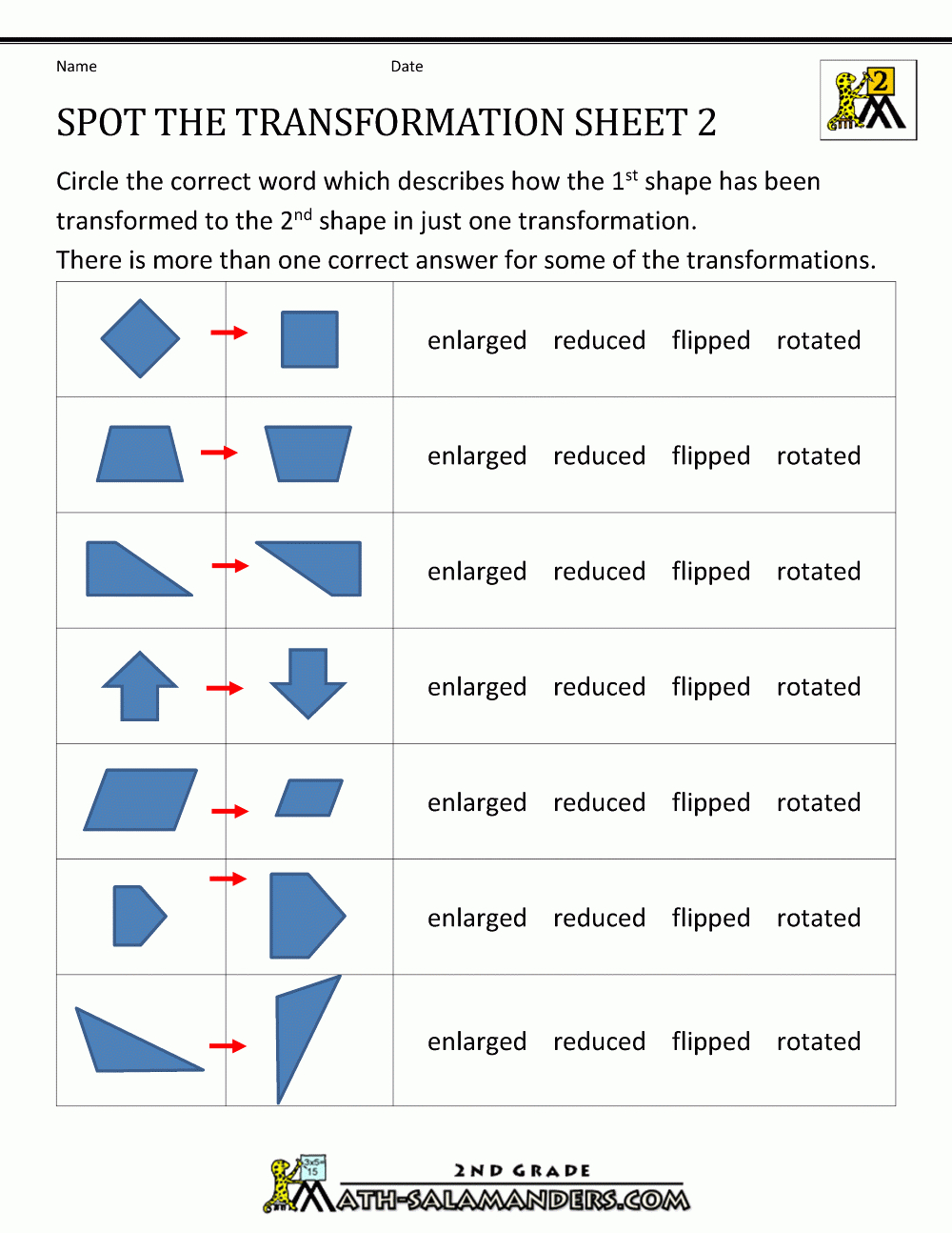 Transformation In Geometry Worksheets