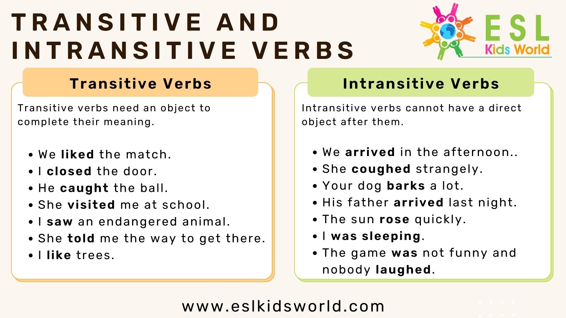 Transitive And Intransitive Verb Worksheet E Street Light