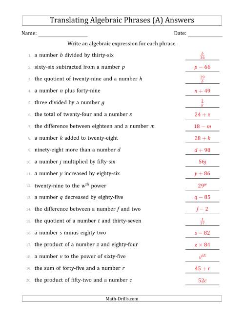 Translating Inequality Phrases Worksheet Translating Phrases Into