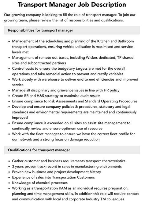 Transport Manager Job Description and Responsibilities Explained