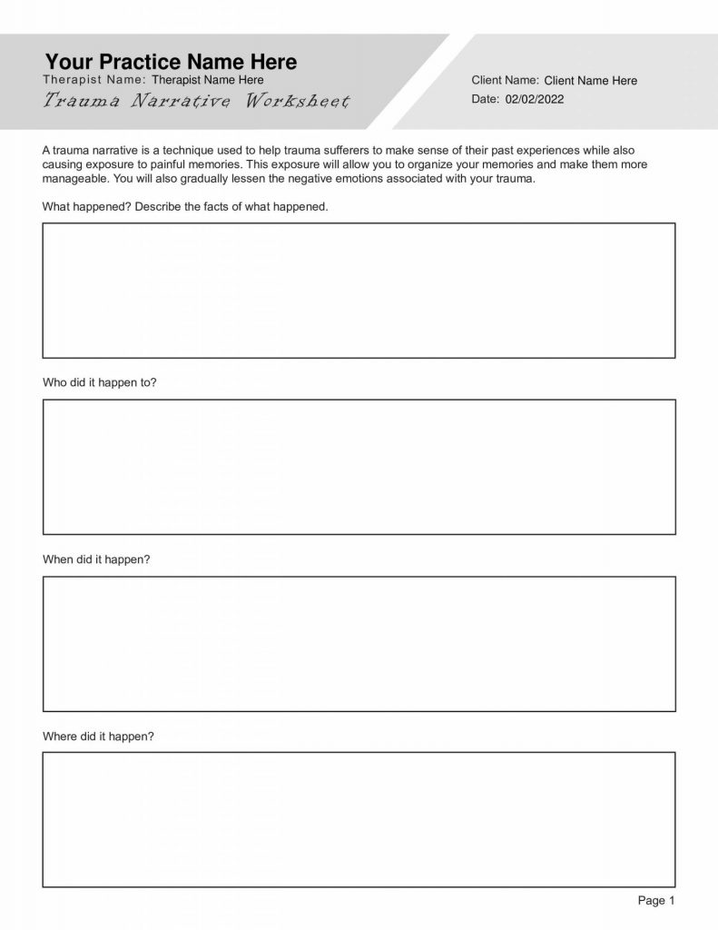 Trauma Narrative Worksheet Pdf