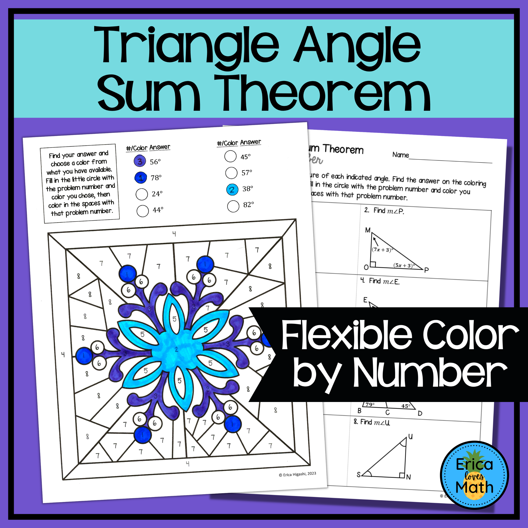 Triangle Angle Sum Theorem Color By Number Activity Winter Christmas