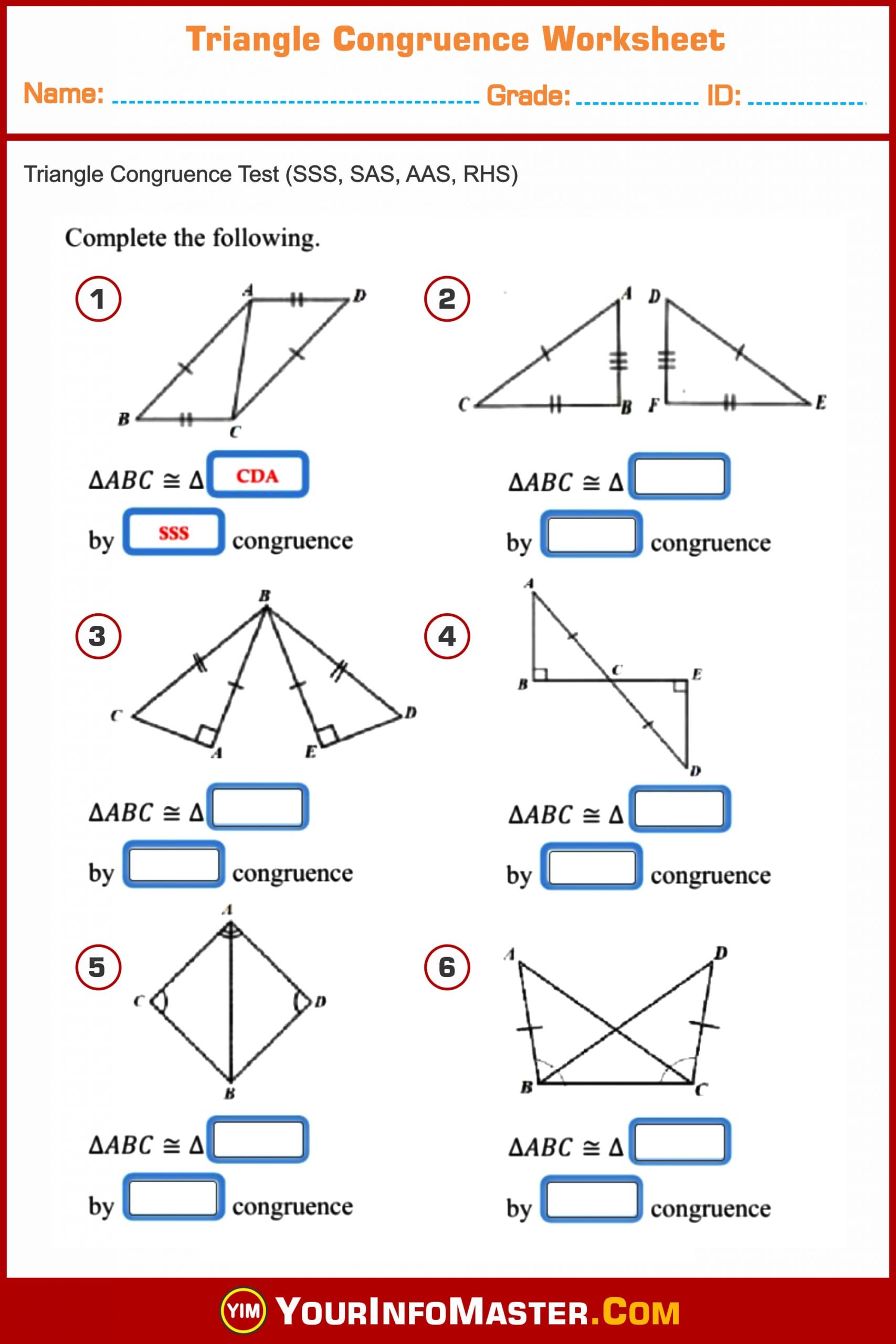 Triangle Congruence Worksheet Your Info Master