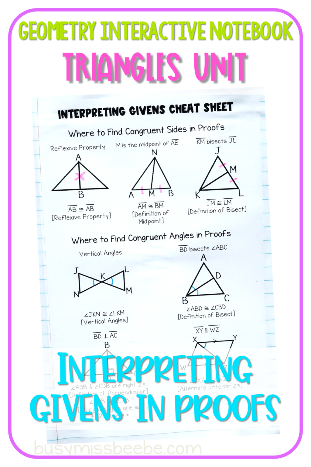 Triangle Proofs Geometry Cheat Sheet By Busy Miss Beebe Tpt