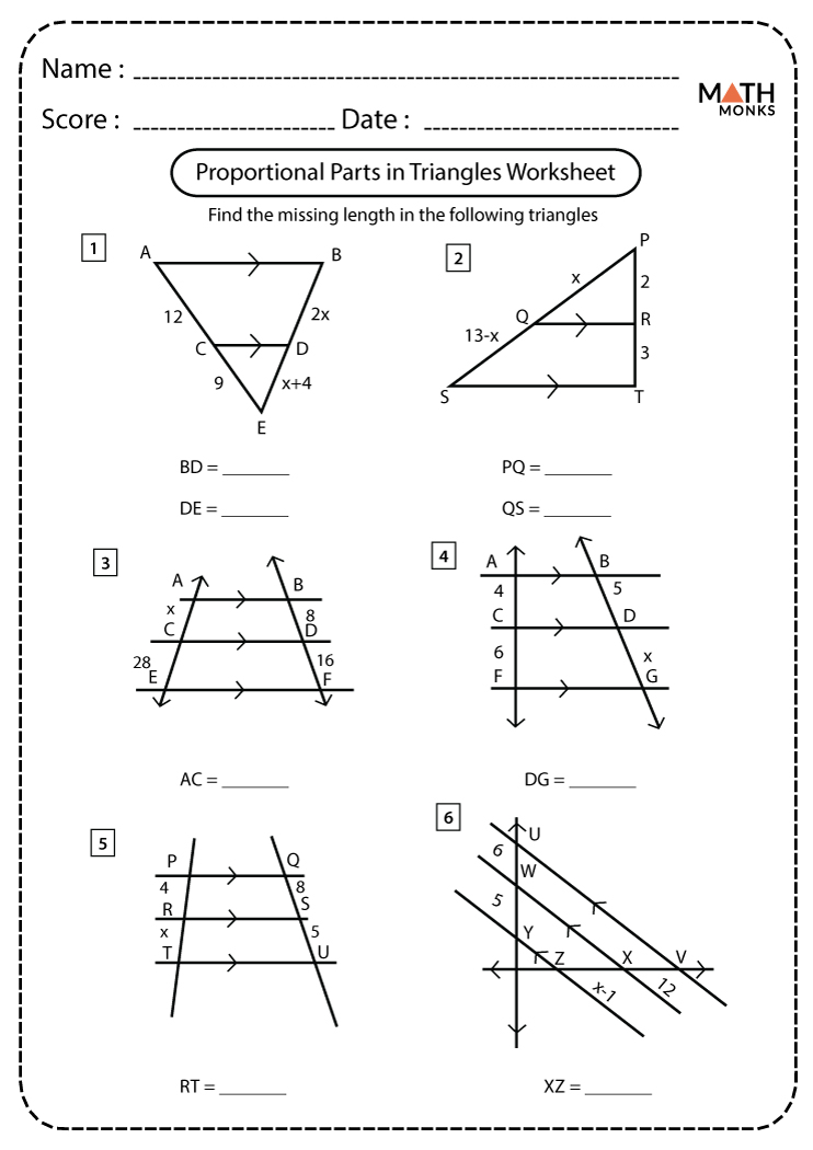 Triangle Proportionality Theorem Worksheet Answer Key Primedinspire