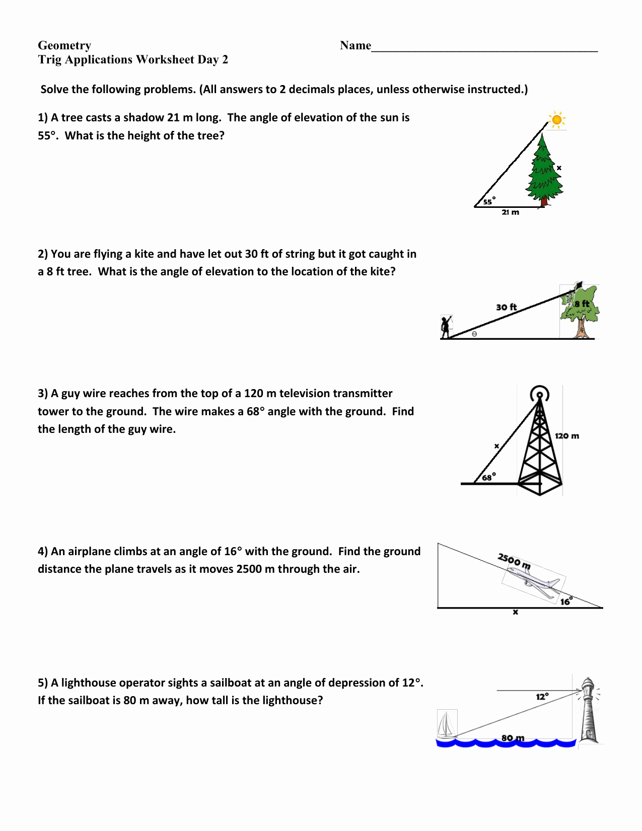 5 Trig Word Problems Solved: Worksheet Answers Revealed