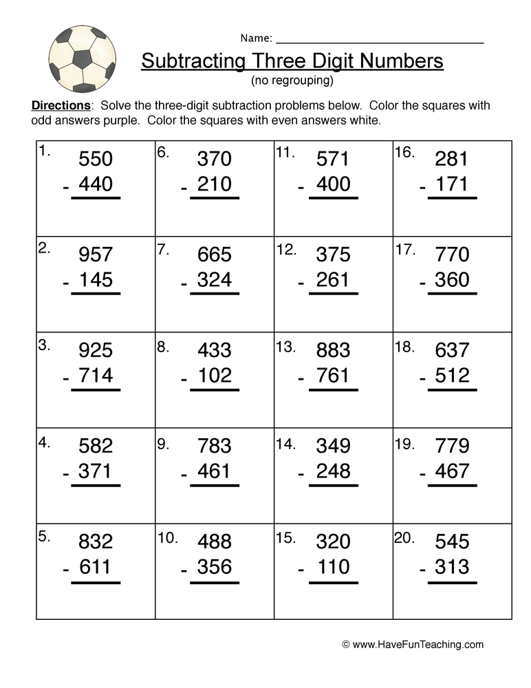 Triple Digit Subtraction Worksheet Education Com Subtraction Worksheets Math Worksheets