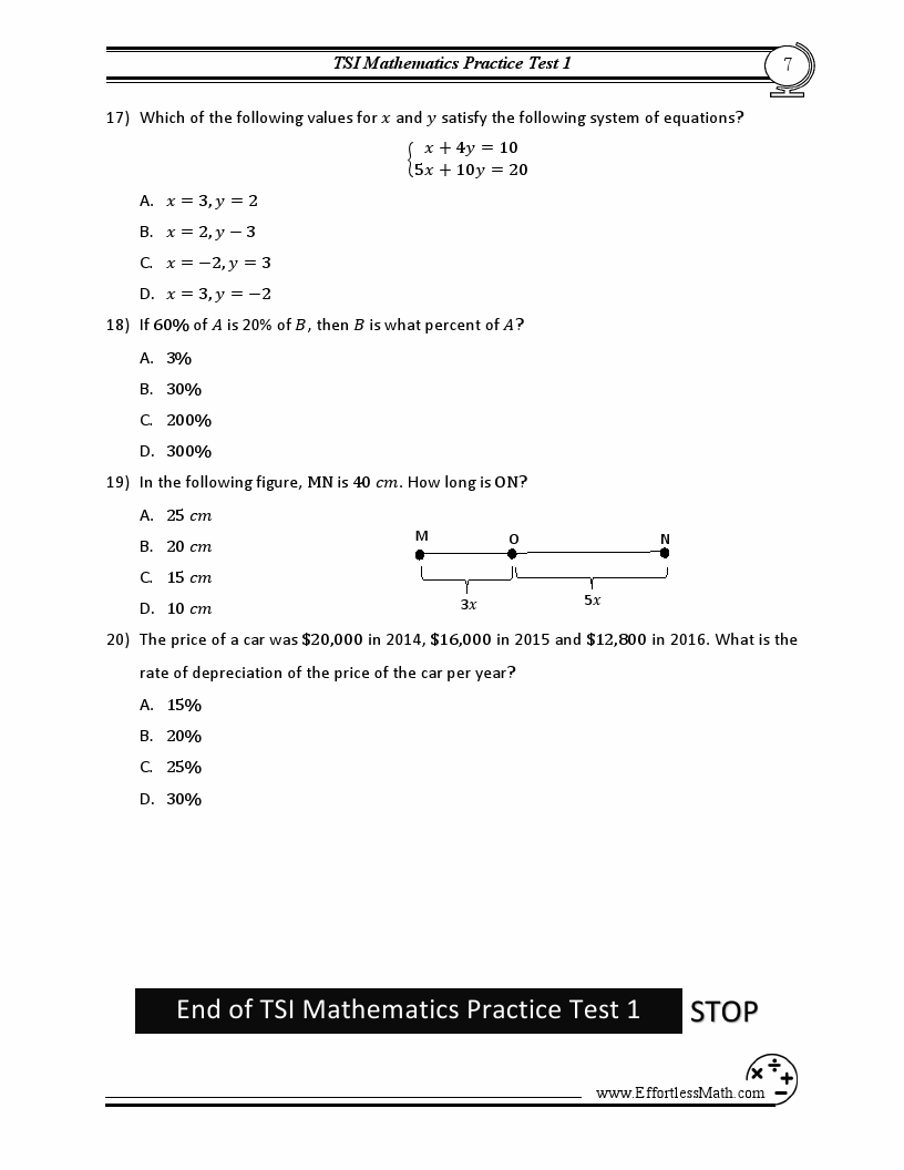 5 Essential TSI Math Worksheets for Practice