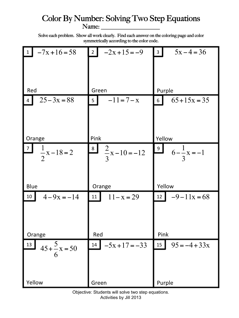 Two Step Equation Worksheet Version 3 Answer Key