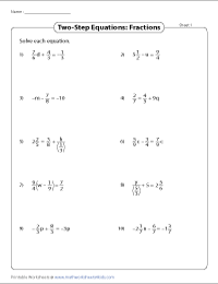 Two Step Equations With Fraction Coefficients