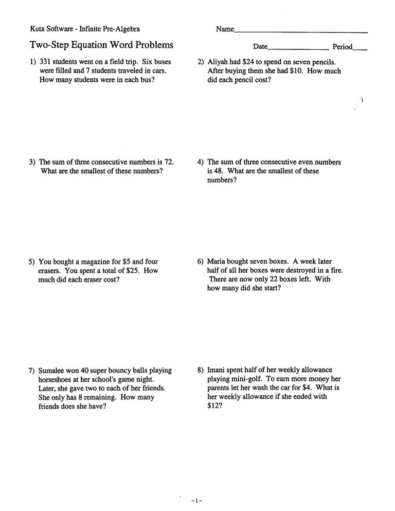 Two Step Math Equation And Word Problems Copy Math Showme