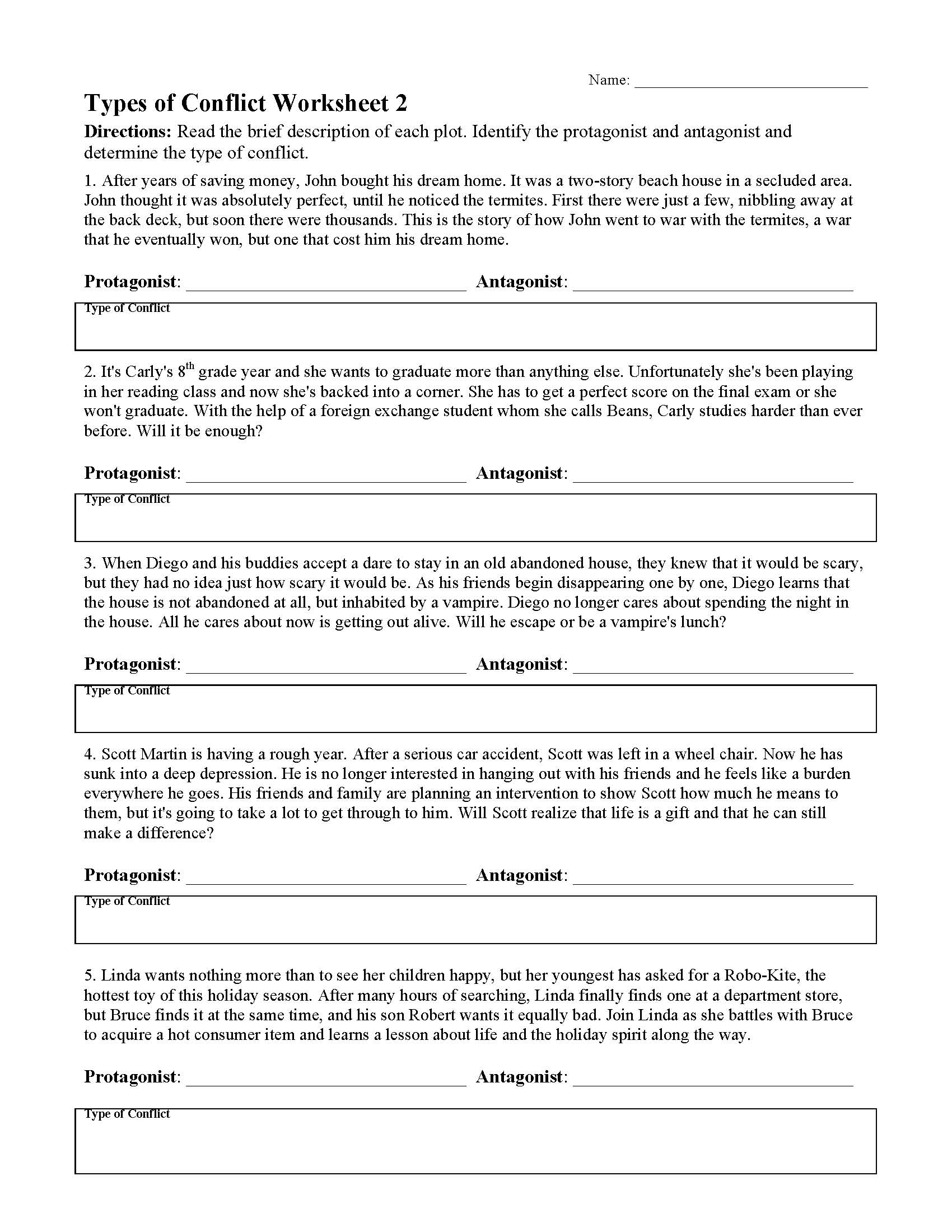 Types Of Conflict Worksheet 1 Reading Activity