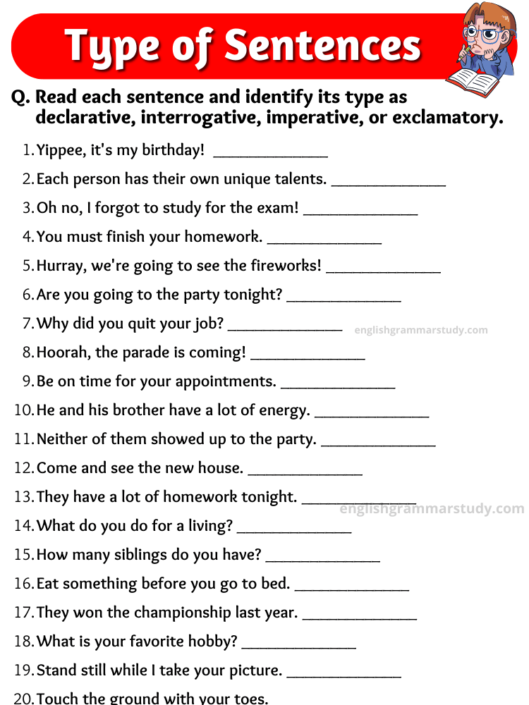 Types Of Sentences Worksheet Englishworksheet My Id