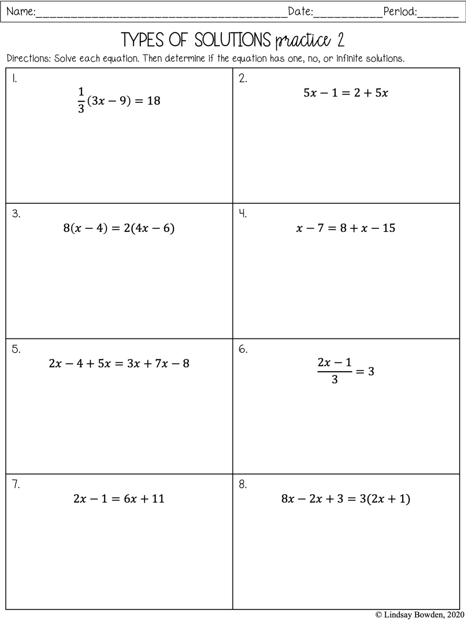 Types Of Solutions Worksheet