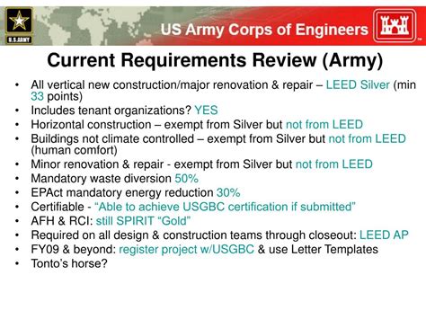 U S Army Requirements