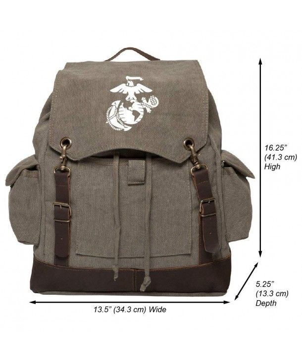 U S Marine Corps Semper Fidelis Text Canvas Rucksack Backpack W Leather Straps Olive Amp White