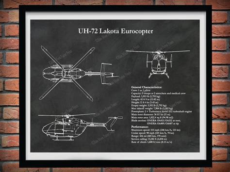 Uh 72 Lakota Eurocopter Print Uh 72A Lakota Helicopter Blueprint Helicopter Pilot Gift