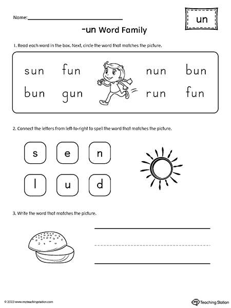 Un Word Family Match And Spell Worksheet Myteachingstation Com