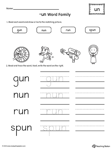 Un Word Family Worksheets Kindergarten Mom