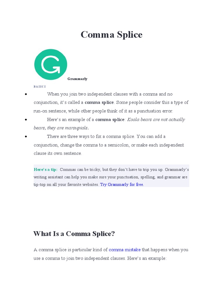 Understanding Comma Splices What They Are And How To Fix Them Pdf