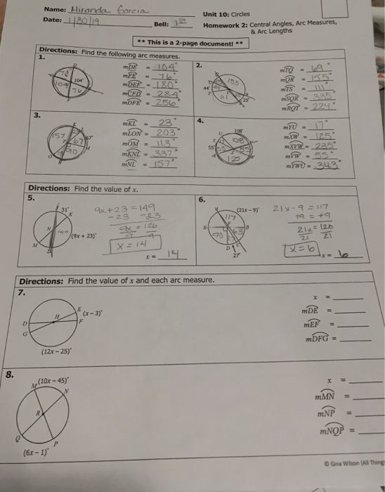 Unit 10 Circles Homework 2 Central Angles Amp Arc Measures Number 15 Brainly Com