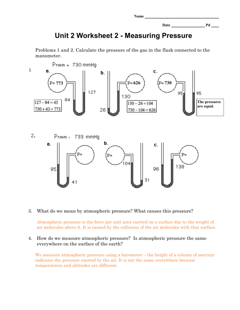 Unit 2 Worksheet 2 Measuring Pressure Db Excel Com