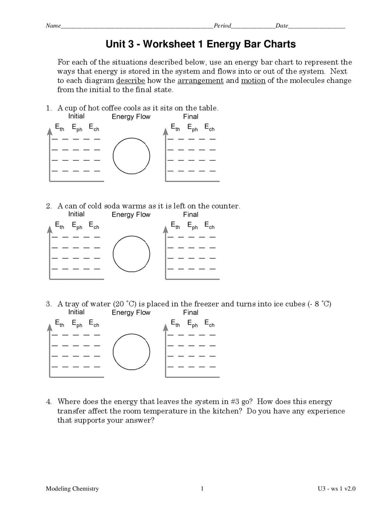 Unit 3 Worksheet 1 Energy Bar Charts Lecture Notes Chemistry Docsity